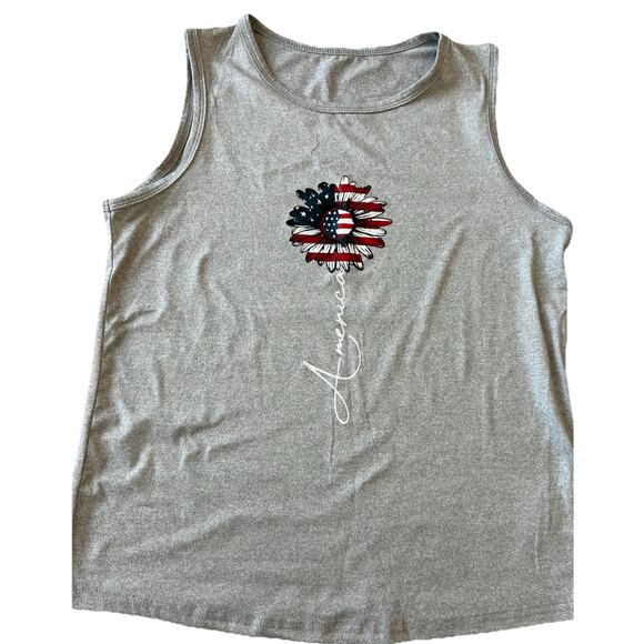 Women American Flag Tank Tops 4th July SOFT Shirts Big Flower Patriotic Boho MED - Picture 2 of 6